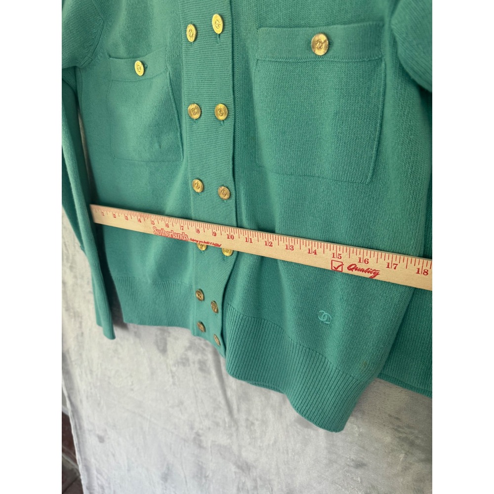 Chanel Vintage Cashmere Skirt Suit Teal Green Gold CC Buttons Scotland Sz 8 10 - Picture 7 of 13